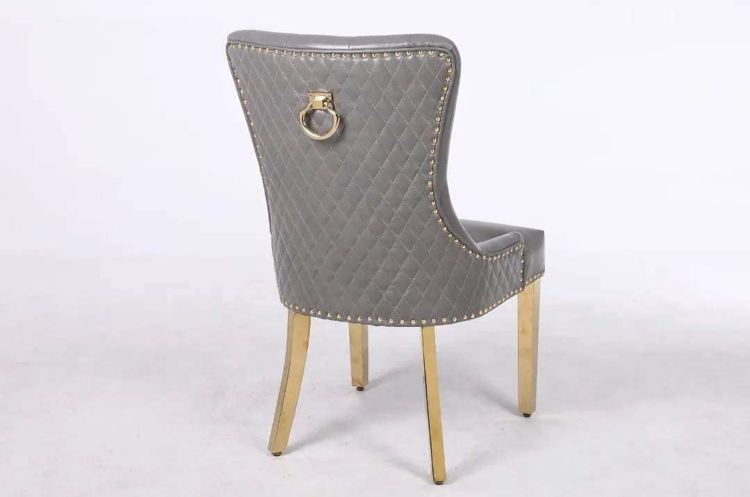 Knightsbridge Leather Aire Dining Chairs with Knocker & Studs - Golden Chrome Frame