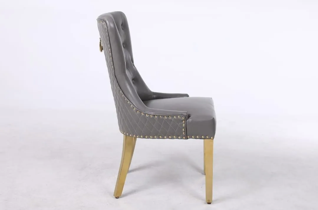 Knightsbridge Leather Aire Dining Chairs with Knocker & Studs - Golden Chrome Frame