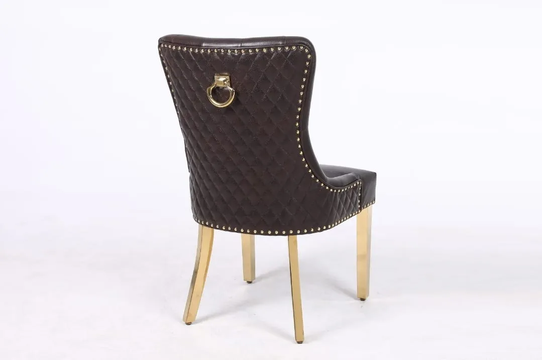 Knightsbridge Leather Aire Dining Chairs with Knocker & Studs - Golden Chrome Frame