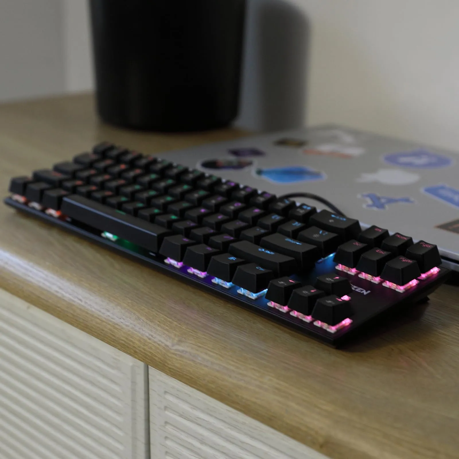 KOZEN Mechanical Keyboard, Gaming Keyboard with Rainbow Backlight & 70% Form Factor | Full Key Rollover, GaoTe MX-Blue Switches, 71 Keycaps, Keyboard Wired, USB Type C Braided Cable, Black