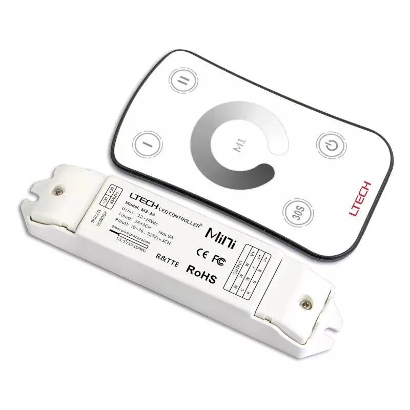 L Tech LED Mini RF DIM - M1/M3-3A Touch Remote Controller Dimmer Receiver for Single Colour LED Lighting Strip 12V 24V