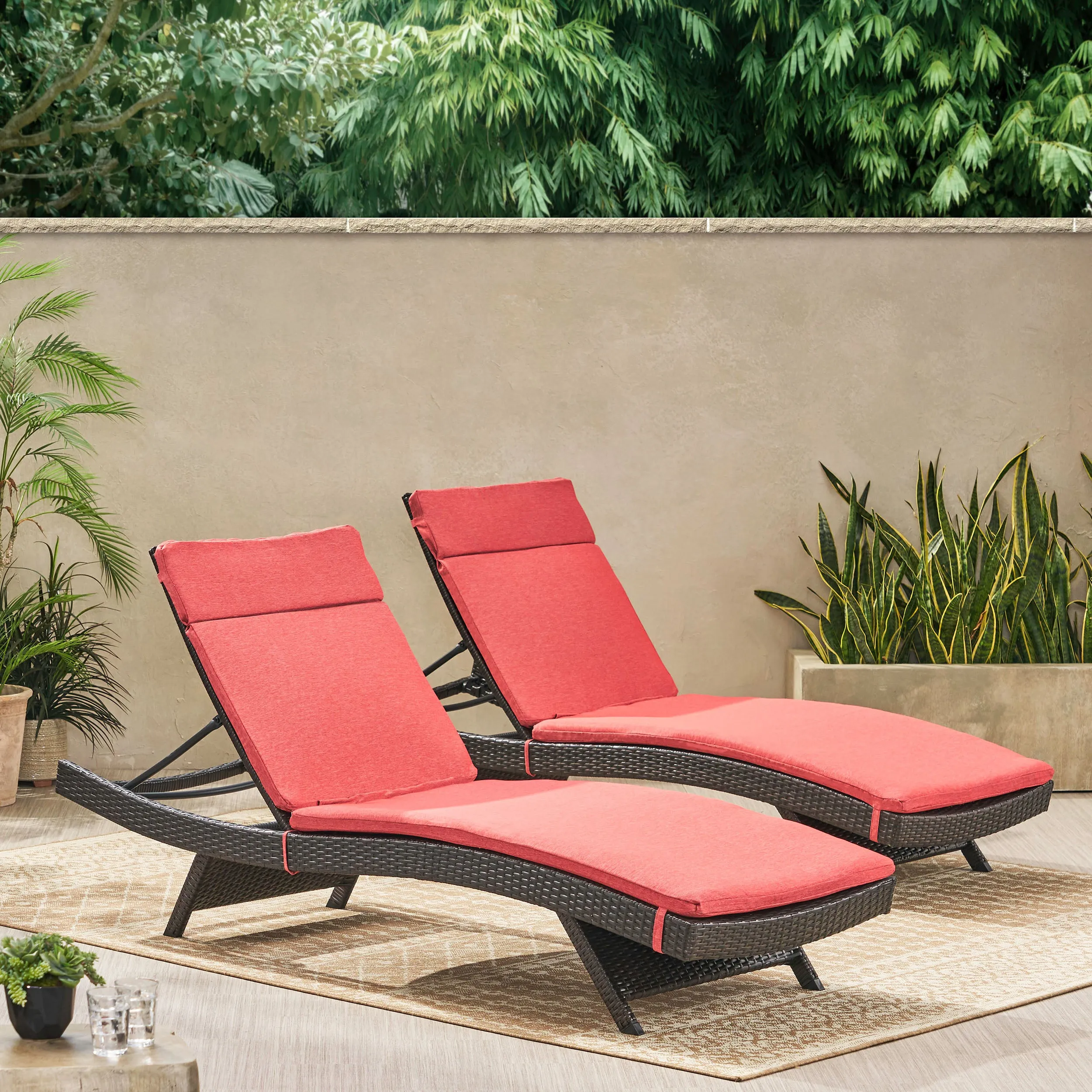 Lakeport Outdoor Adjustable Chaise Lounge Chairs w/ Cushions (set of 2)