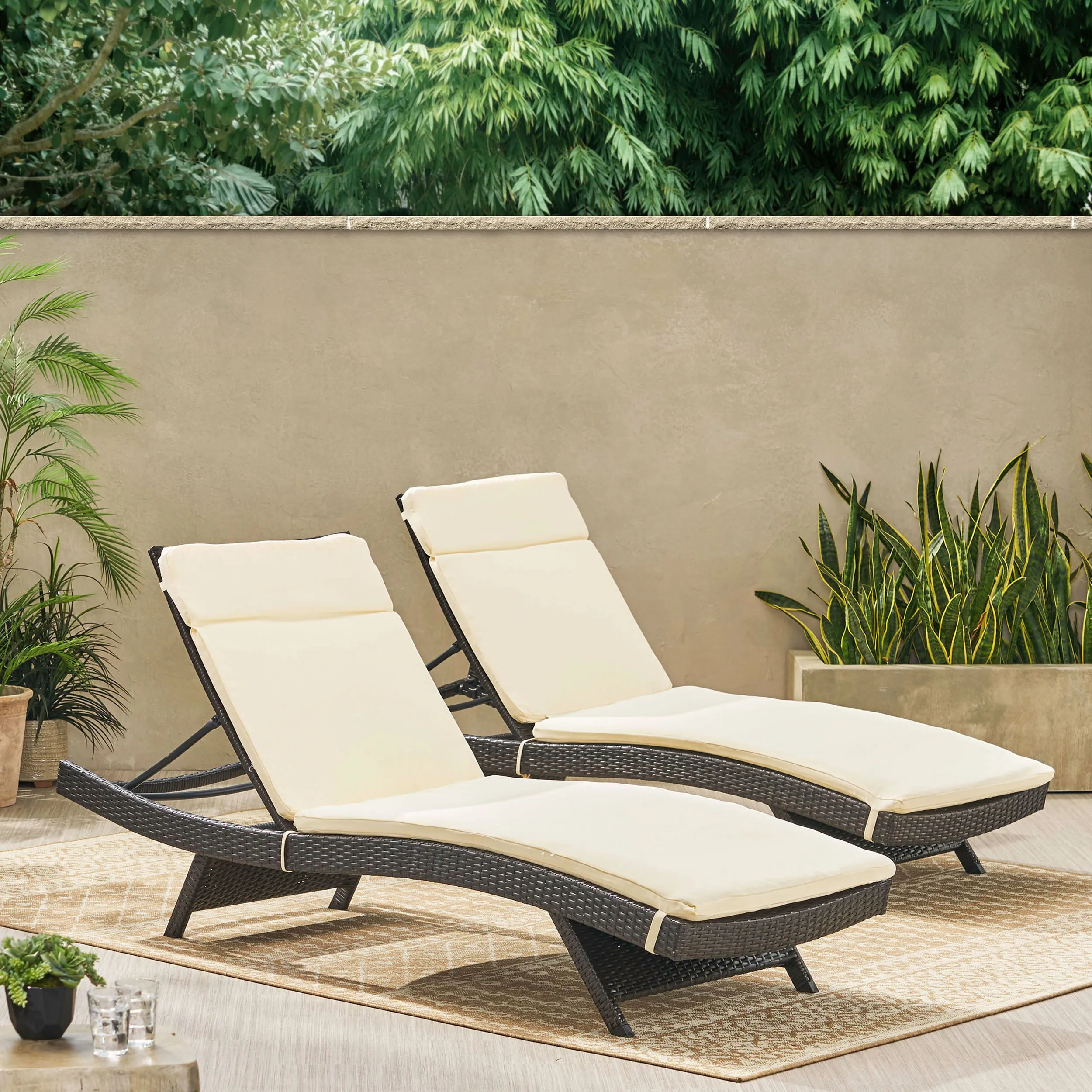 Lakeport Outdoor Adjustable Chaise Lounge Chairs w/ Cushions (set of 2)