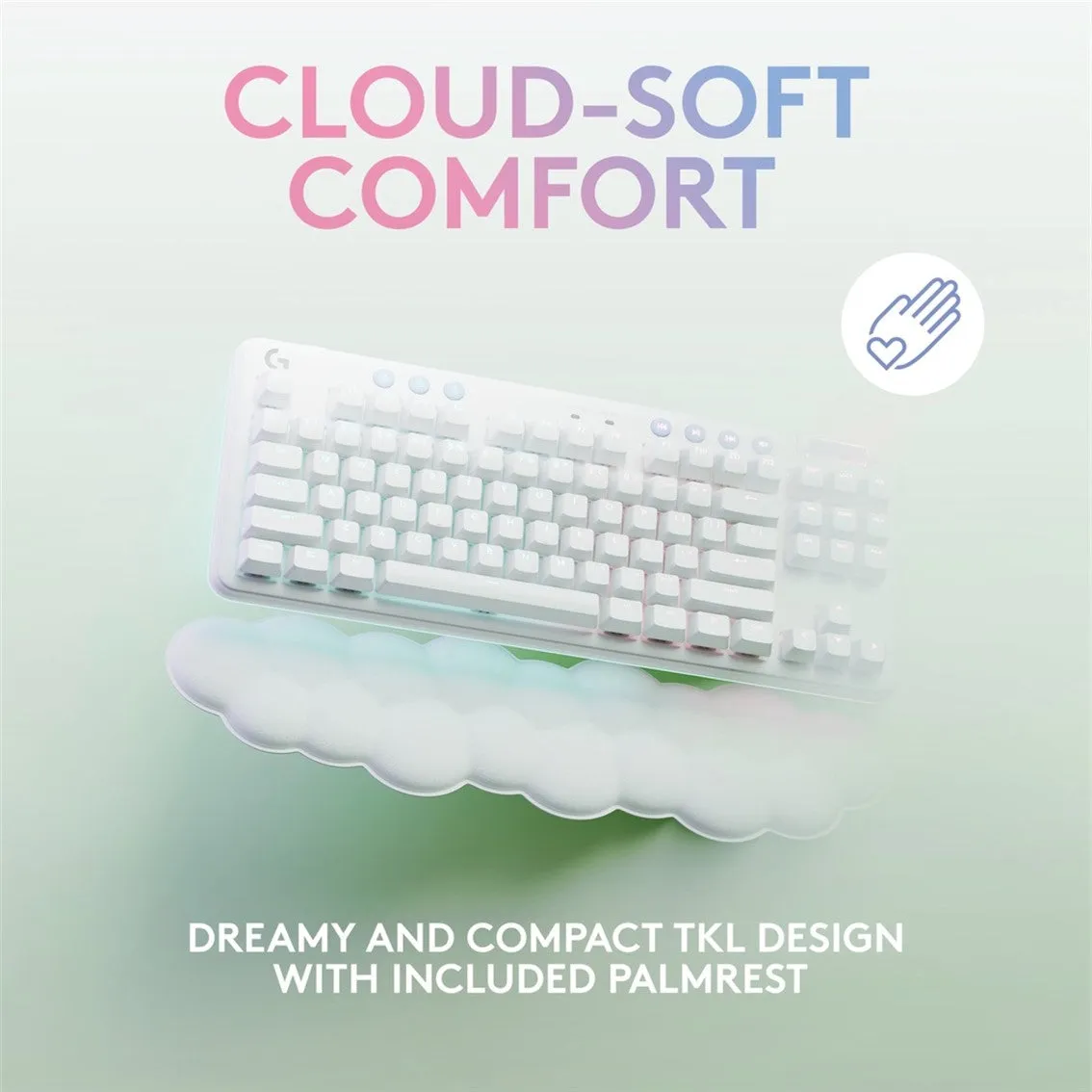 Logitech G715 Wireless Mechanical Gaming Keyboard with LIGHTSYNC RGB Lighting, LIGHTSPEED, PC and Mac Compatible, White Mist - Cloud Shaped Palm Rest | Aurora Collection