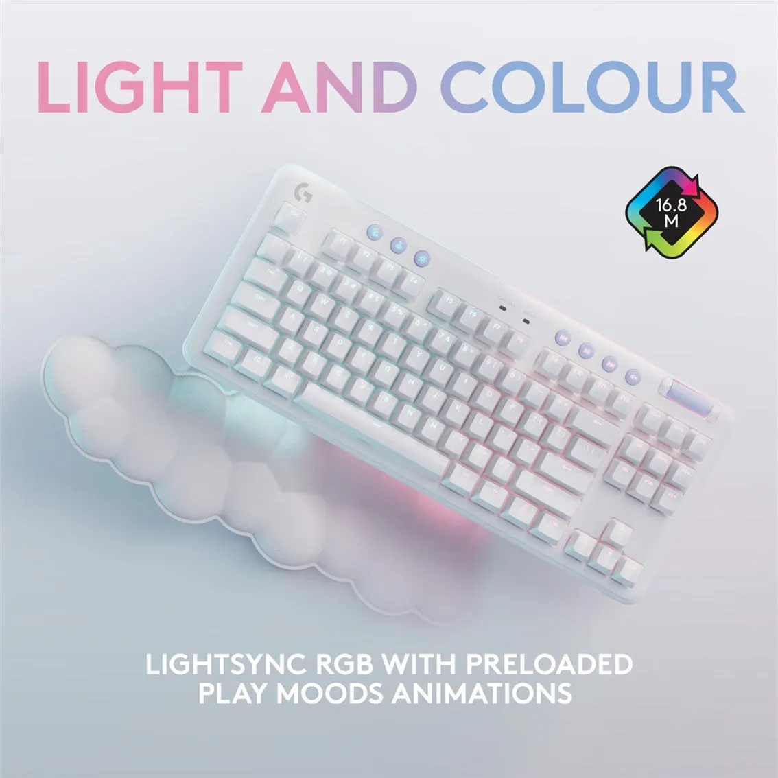 Logitech G715 Wireless Mechanical Gaming Keyboard with LIGHTSYNC RGB Lighting, LIGHTSPEED, PC and Mac Compatible, White Mist - Cloud Shaped Palm Rest | Aurora Collection