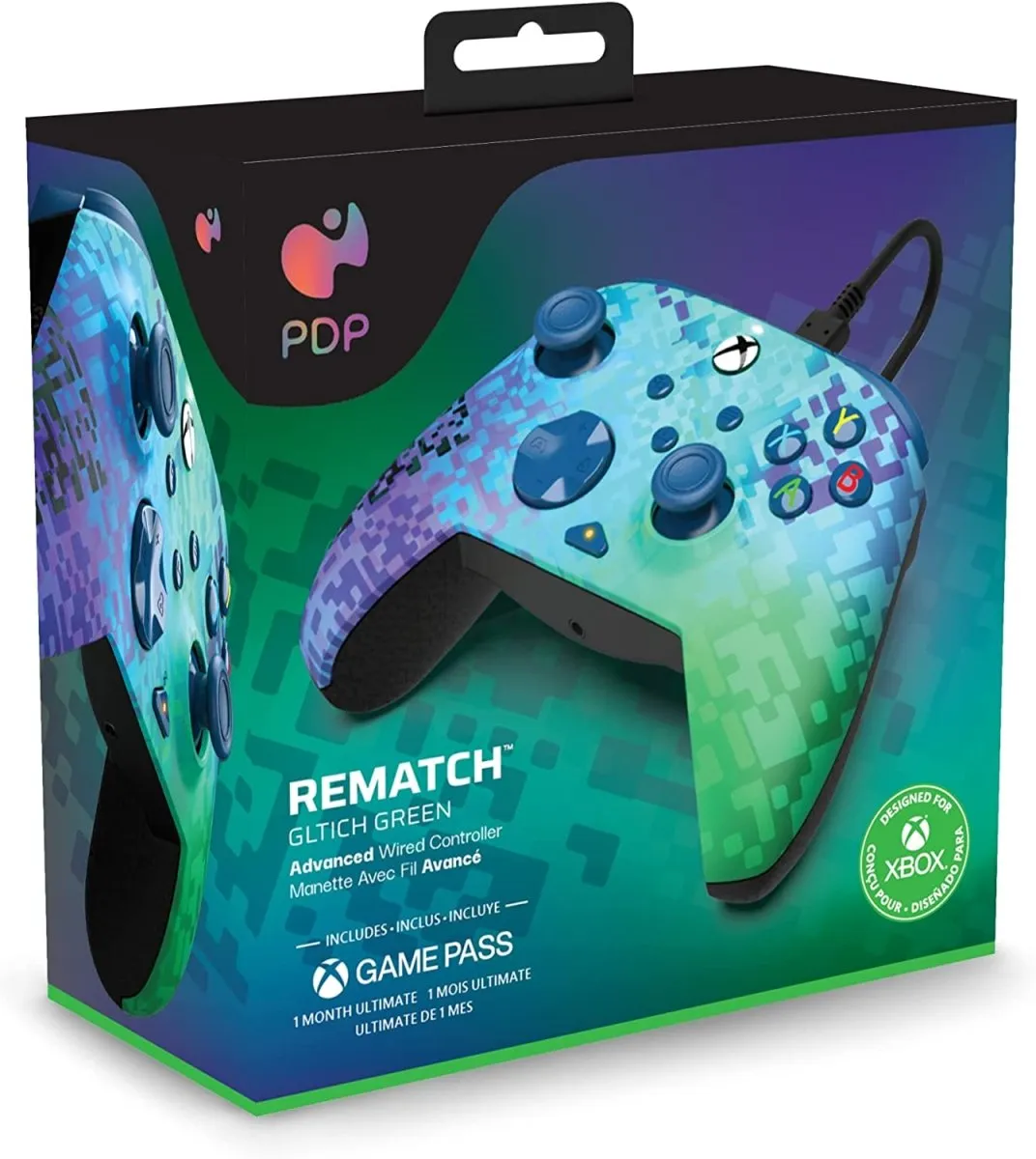 PDP Rematch Glitch Green Wired Controller for Xbox