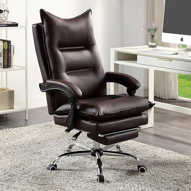 Adjustable Ergonomic PERCE Office Chair, Brown Leather Upholstery