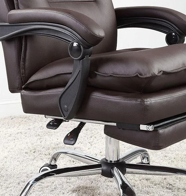 Adjustable Ergonomic PERCE Office Chair, Brown Leather Upholstery