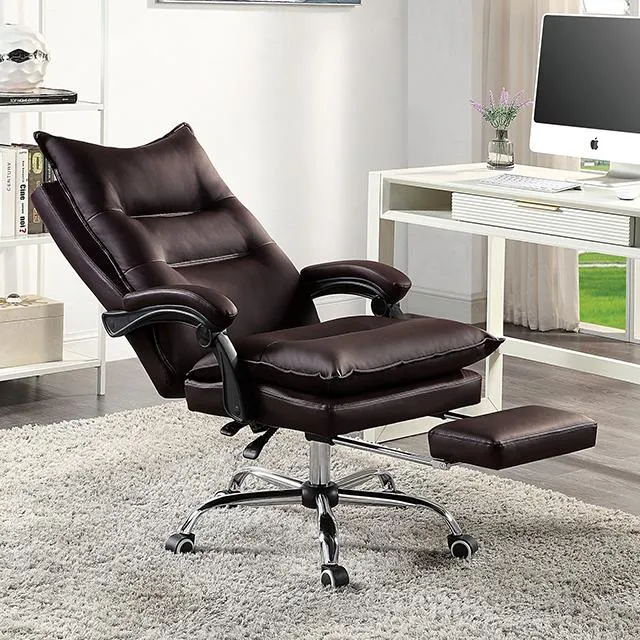 Adjustable Ergonomic PERCE Office Chair, Brown Leather Upholstery