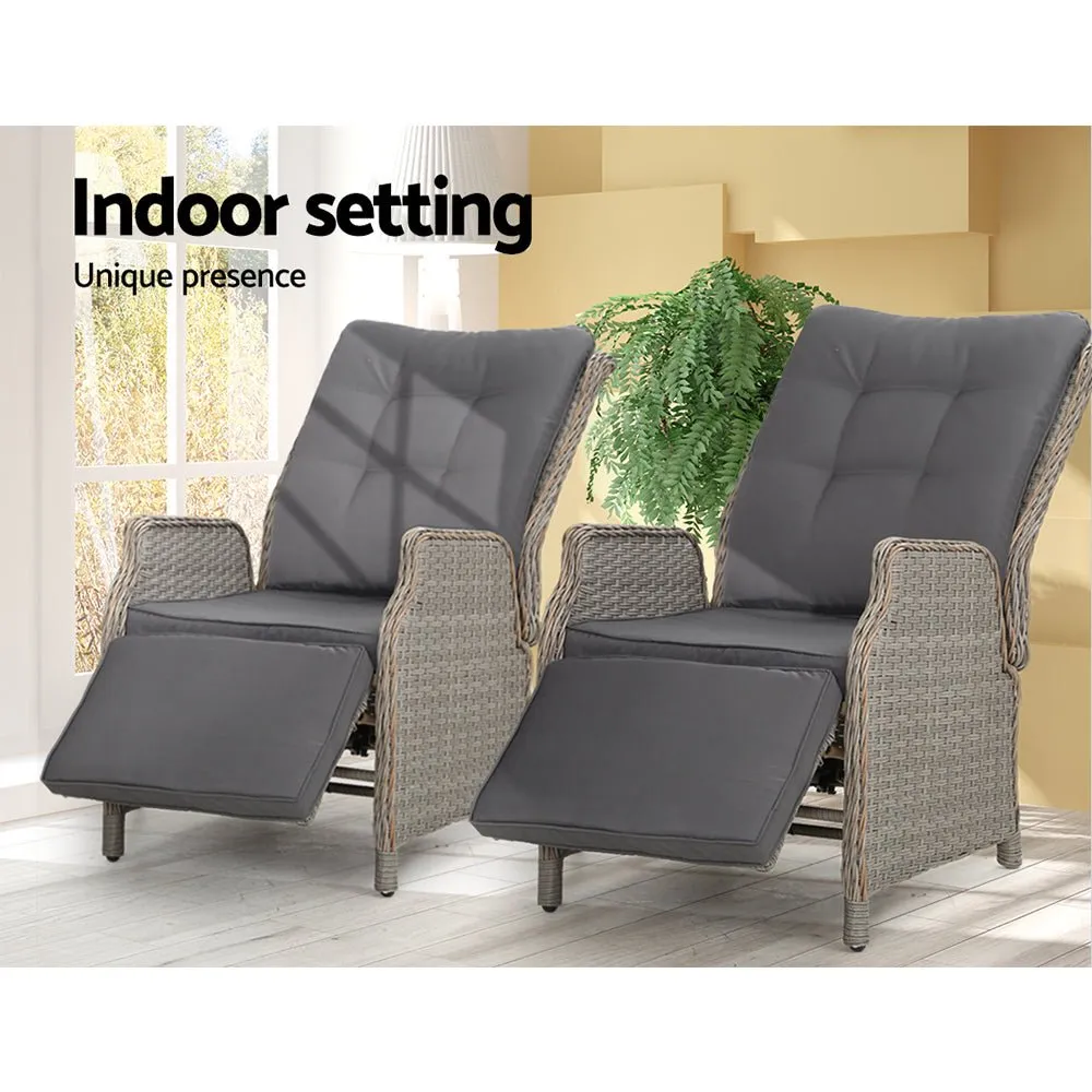 Set of 2 Elara Outdoor Recliner Patio Chairs Grey