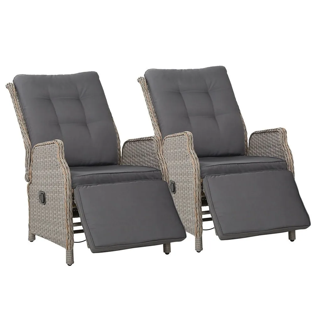 Set of 2 Elara Outdoor Recliner Patio Chairs Grey