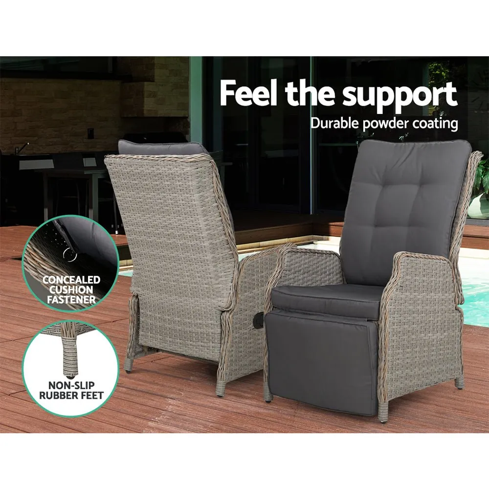 Set of 2 Elara Outdoor Recliner Patio Chairs Grey