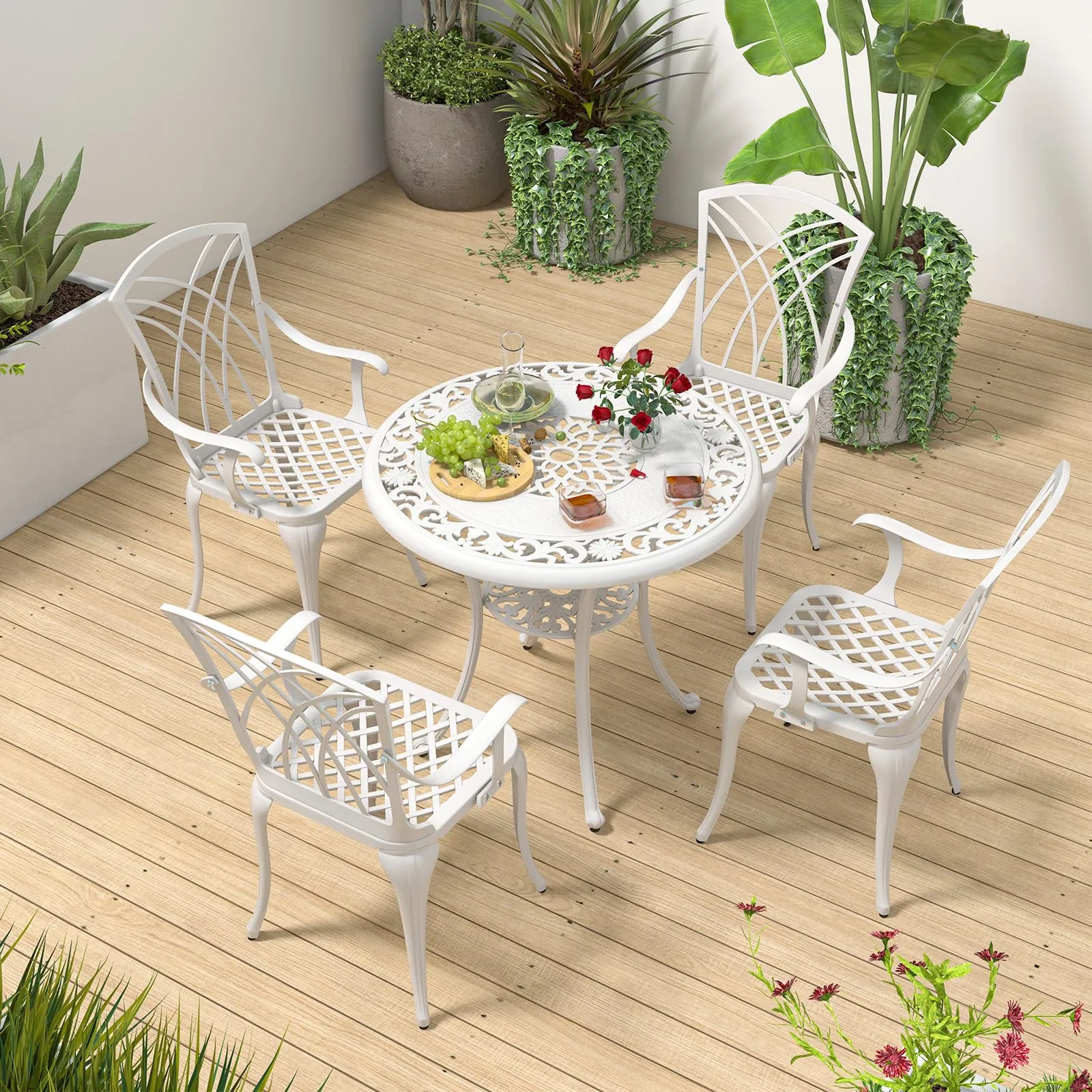 Tangkula Set of 4 Cast Aluminum Patio Dining Chairs