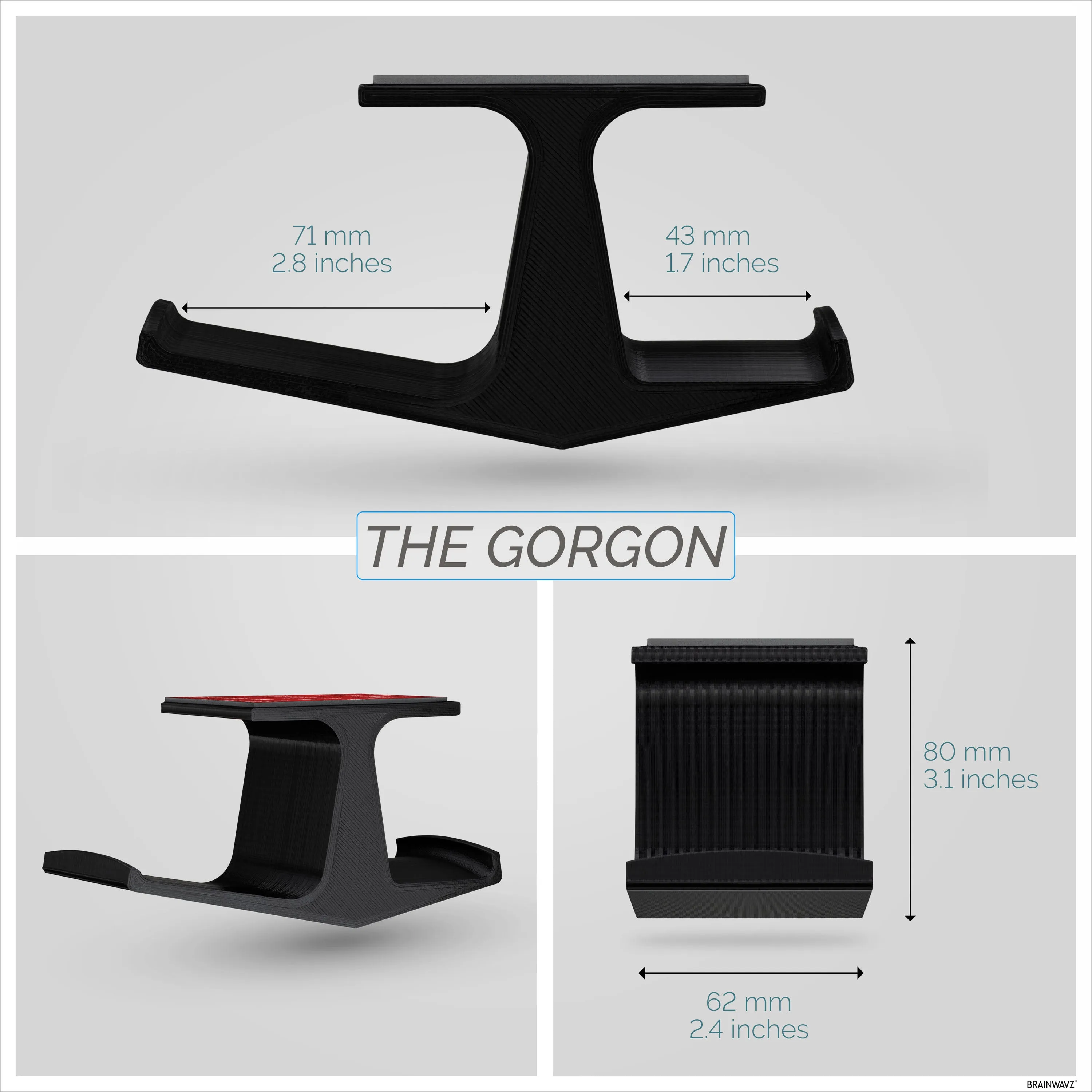 The Gorgon - Under Desk Headphone & Game Controller Hanger Mount - Suitable for Xbox, PS5/PS4, Universal Adhesive Mount, No Screws