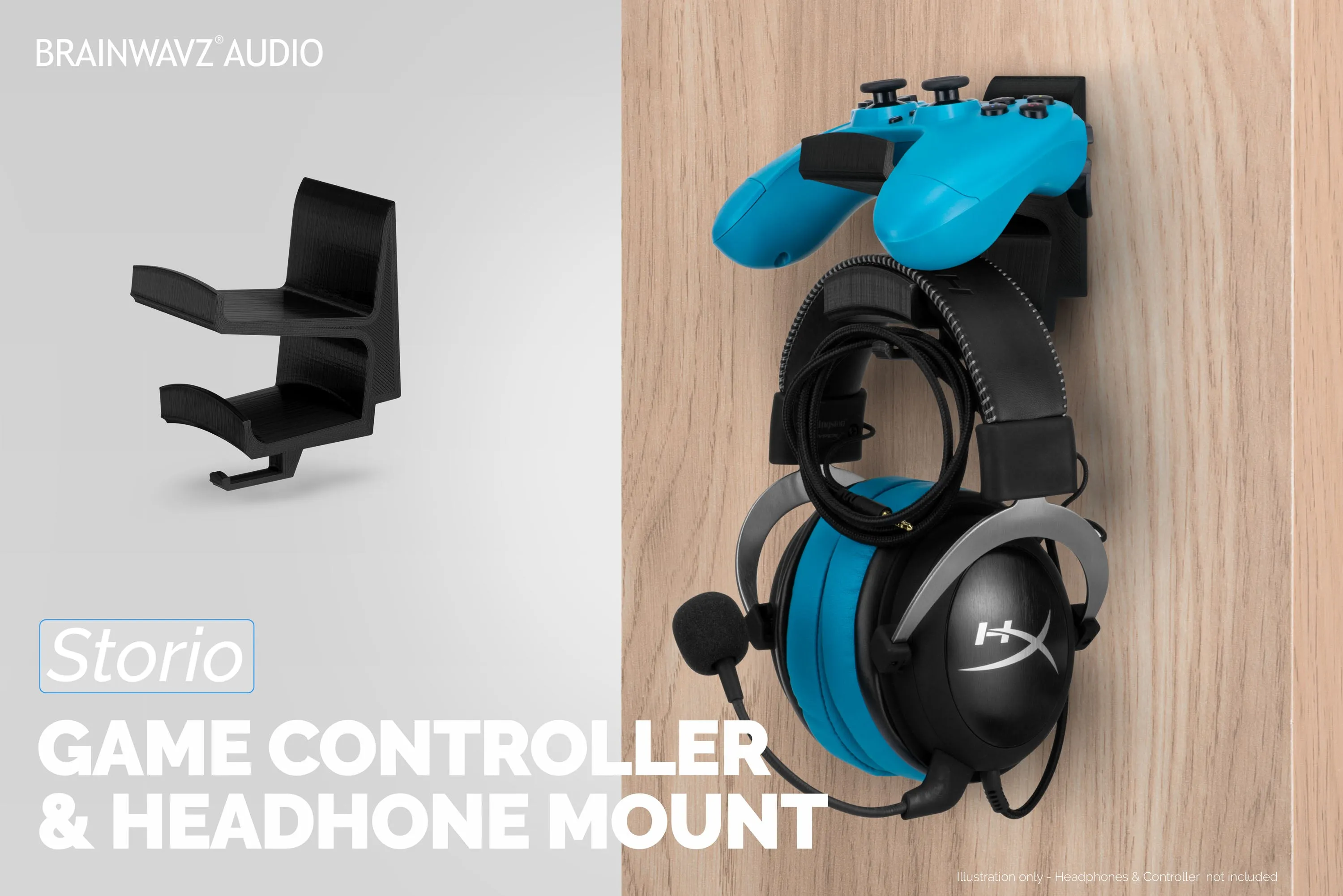 The Storio - Game Controller & Headphone Wall Hanger - Universal Adhesive Mount, No Screws or Mess