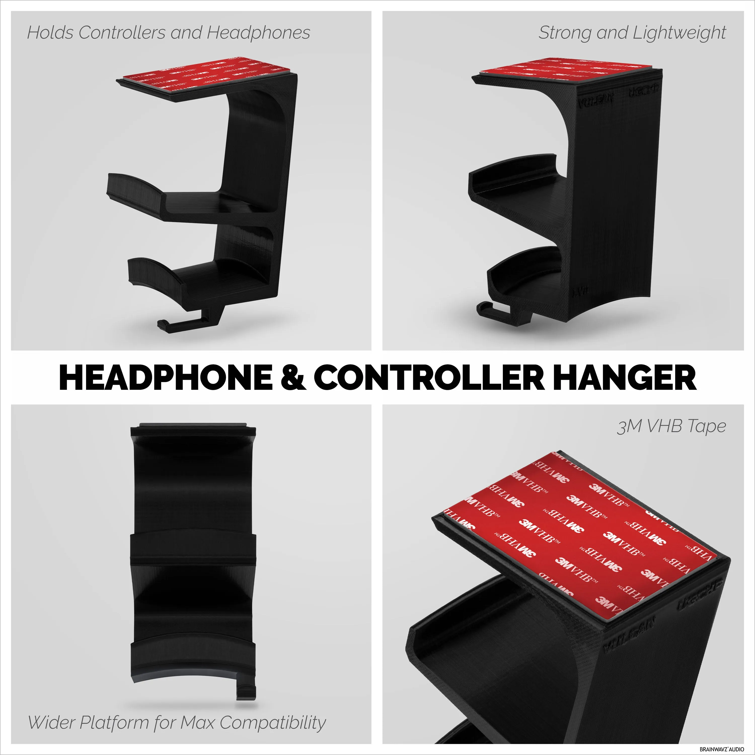 The Vulcan - Under Desk Controller & Headphone Hanger - Adhesive Mount, No Screws or Mess