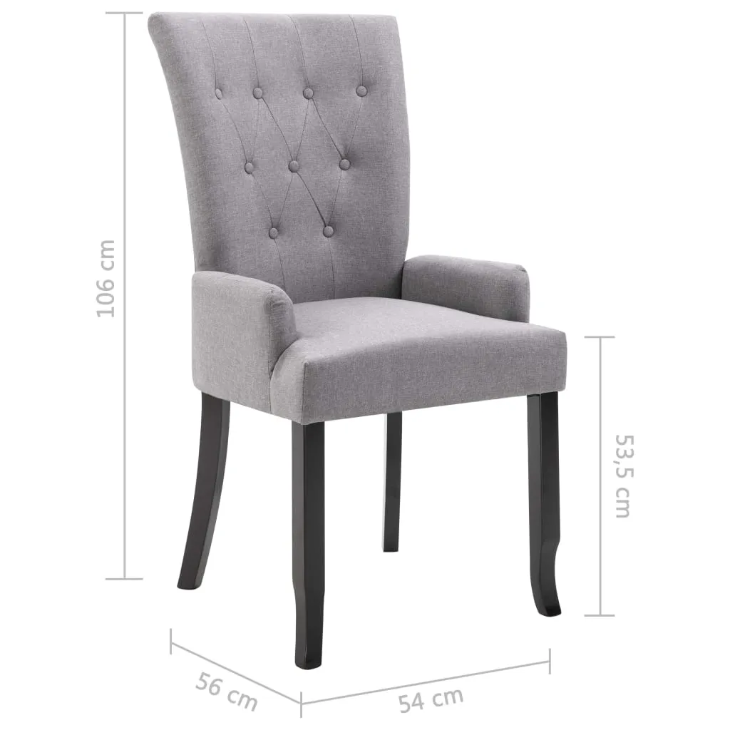 vidaXL Dining Chairs with Armrests 2 pcs Light Grey Fabric