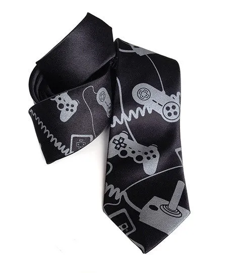 Video Game Controllers silk necktie. "Control Freak" tie.