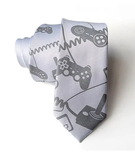 Video Game Controllers silk necktie. "Control Freak" tie.