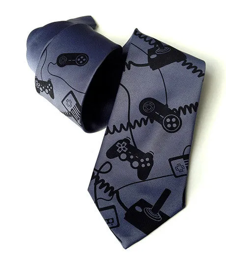 Video Game Controllers silk necktie. "Control Freak" tie.