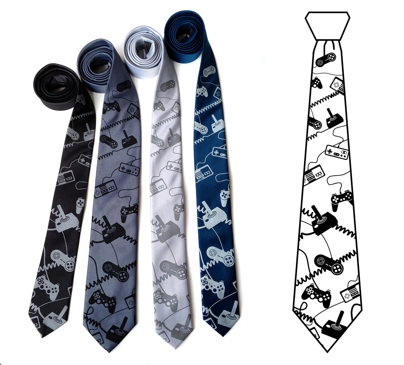 Video Game Controllers silk necktie. "Control Freak" tie.