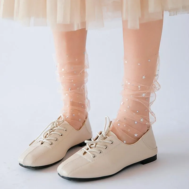 Women Fashion Star Moon Tulle Transparent Ultra-Thin Chiffon Socks